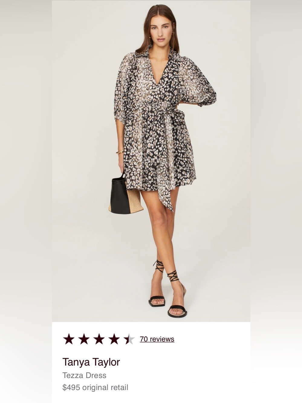 Tanya Taylor Tezza Black & Beige Printed Wrap Dress XS